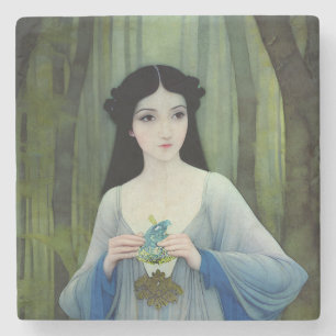 Posavasos De Piedra Ilustracion de lavado de tinta de bella mujer en l