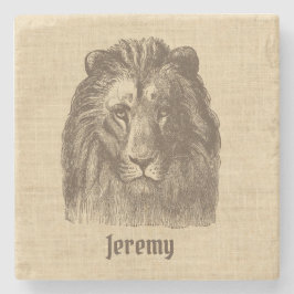 Posavasos De Piedra Ilustracion de león vintage en Burlap Personalizad