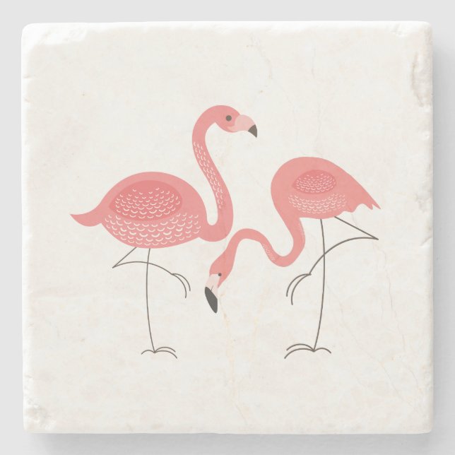 Posavasos De Piedra Ilustracion de los flamencos rosados (Anverso)