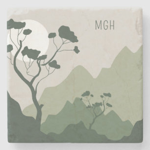 Posavasos De Piedra Ilustración de monograma personalizado de la natur