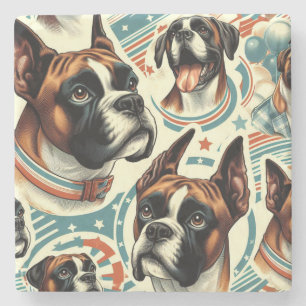 Posavasos De Piedra Ilustracion de perro de Boxer sin costura