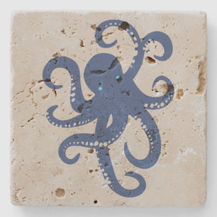 Posavasos De Piedra Ilustracion de pulpo azul de la Marina Cute