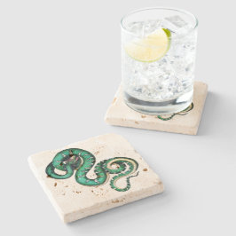 Posavasos De Piedra Ilustracion de serpiente vintage reptil amarillo