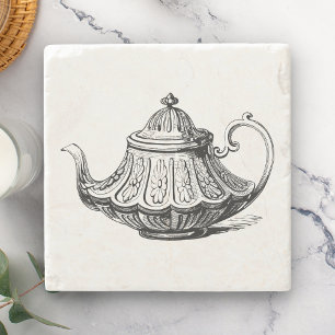 Posavasos De Piedra Ilustración de Tetera Antigua