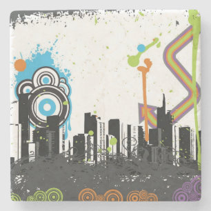 Posavasos De Piedra Ilustracion de un paisaje urbano sucio