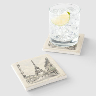 Posavasos De Piedra Ilustración de viaje antigua de París