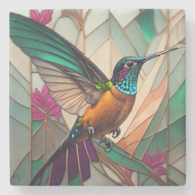 Posavasos De Piedra Ilustracion de vidrio templado de un colibrí (Anverso)