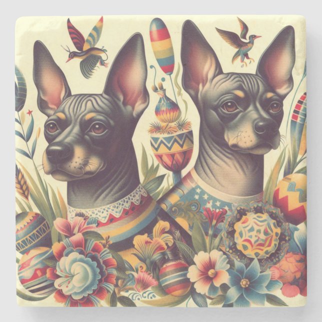 Posavasos De Piedra Ilustracion de Xoloitzcuintle (Anverso)