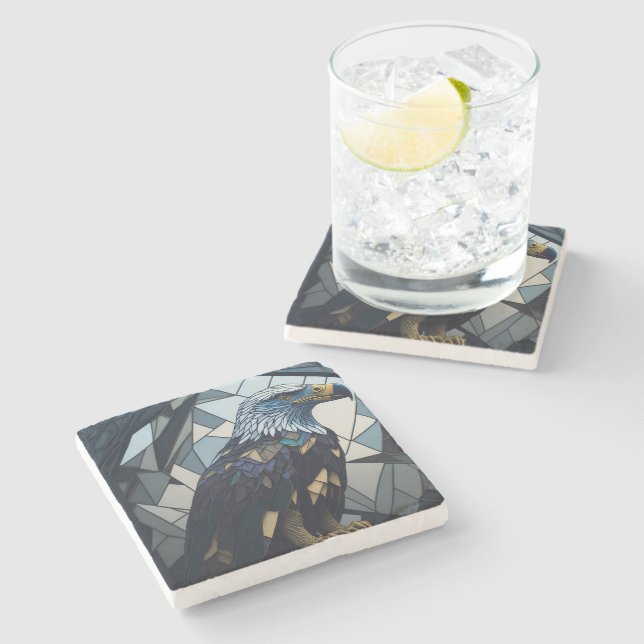 Posavasos De Piedra Ilustracion del águila calva de vidrio templado (Lateral)