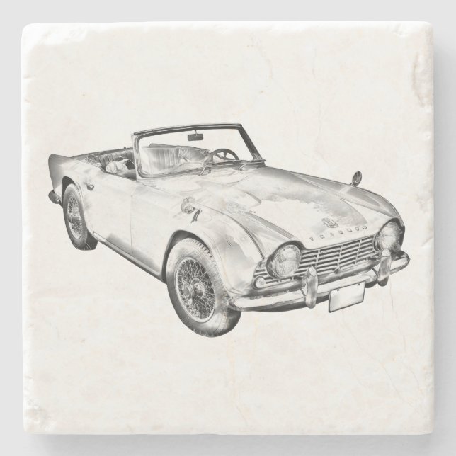 Posavasos De Piedra Ilustracion del coche de deportes de Triumph Tr4 (Anverso)