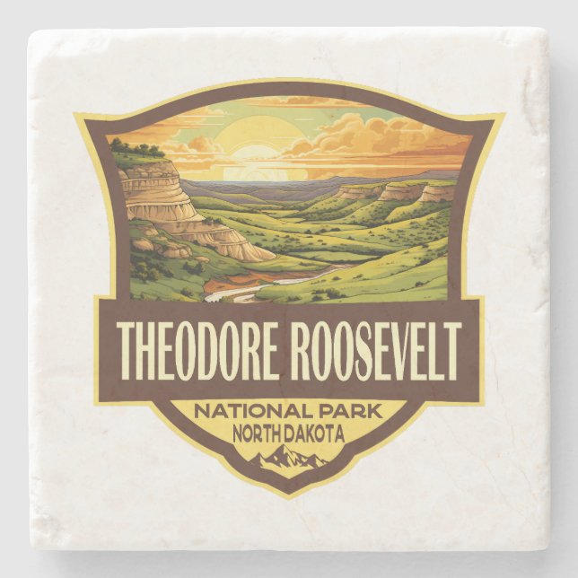 Posavasos De Piedra Ilustracion del Parque Nacional Theodore Roosevelt (Anverso)