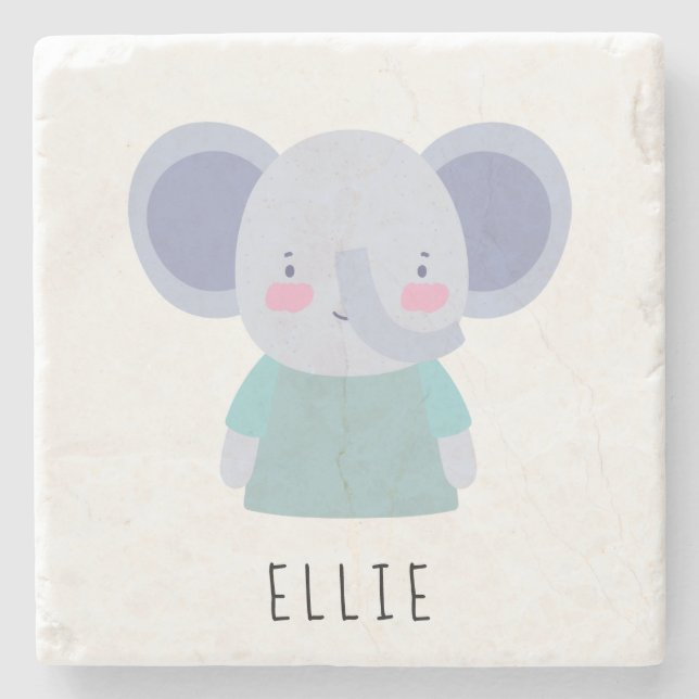 Posavasos De Piedra Ilustracion elefante lindo - Personalizable (Anverso)