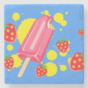 Posavasos De Piedra Ilustracion Fun Popsicle Rosa y Strawberries
