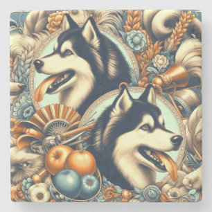 Posavasos De Piedra Ilustracion Husky retro siberiano