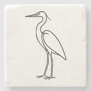 Posavasos De Piedra Ilustración minimalista de garza – Arte de línea