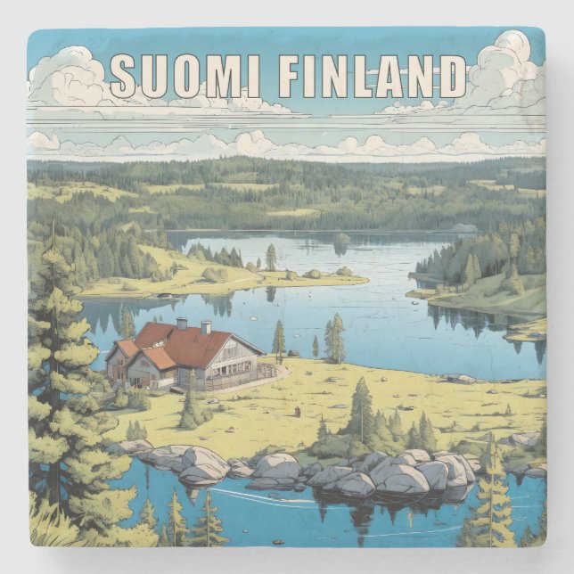 Posavasos De Piedra Ilustracion Natural de Finlandia (Anverso)