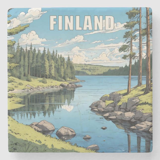 Posavasos De Piedra Ilustracion Natural de Finlandia (Anverso)