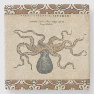 Posavasos De Piedra Ilustracion Octopus Kraken Vintage