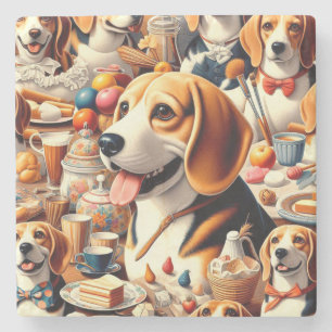 Posavasos De Piedra Ilustracion Retro Cute Beagle