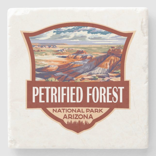 Posavasos De Piedra Ilustracion Retro del Parque Nacional de los Bosqu (Anverso)
