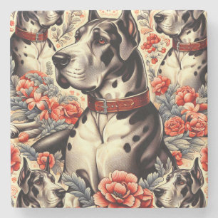 Posavasos De Piedra Ilustracion Retro Great Dane
