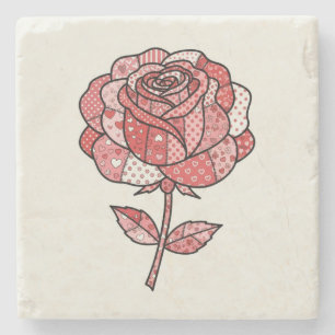 Posavasos De Piedra Ilustración Romántica de Rosa con Parche de Rosa y