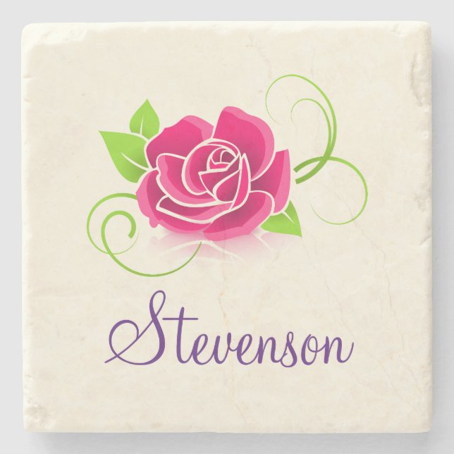 Posavasos De Piedra Ilustracion rosa rosado personalizado (Anverso)