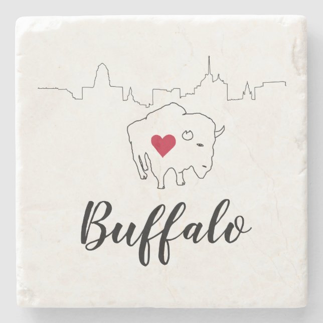 Posavasos De Piedra Ilustracion Skyline de Buffalo (Anverso)