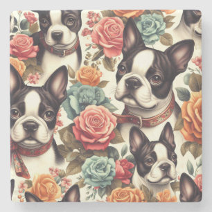Posavasos De Piedra Ilustracion Terrier de Boston