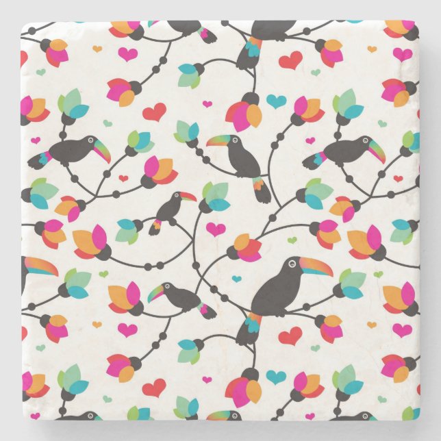 Posavasos De Piedra ilustracion tropical del pájaro toucan lindo (Anverso)