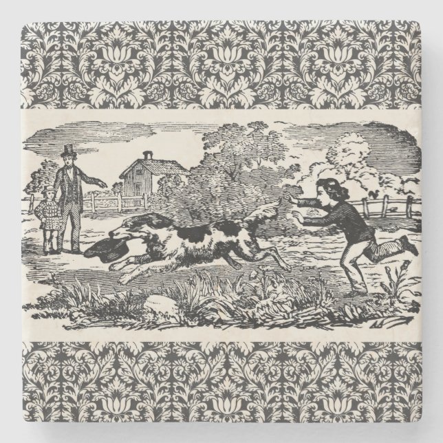 Posavasos De Piedra Ilustracion victoriano de arte mascota antiguo (Anverso)