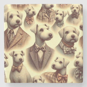 Posavasos De Piedra Ilustracion Vintage Bedlington Terrier