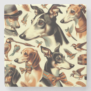 Posavasos De Piedra Ilustracion vintage italiano Greyhound