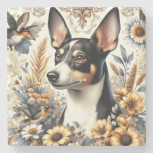 Posavasos De Piedra Ilustracion Vintage Rat Terrier