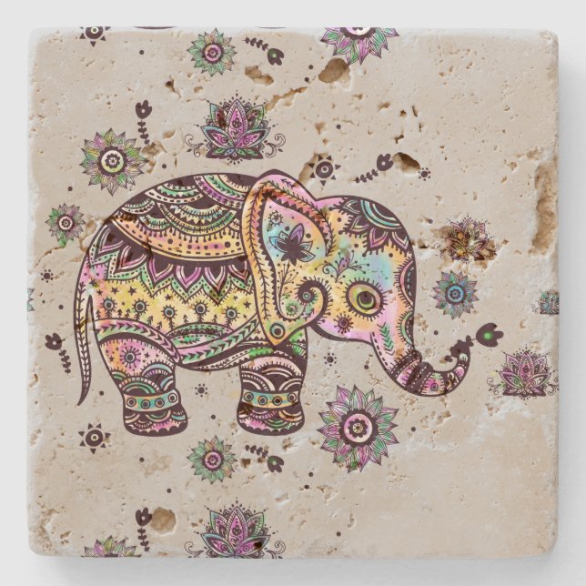 Posavasos De Piedra Ilustraciones coloridos de elefante bebé (Anverso)