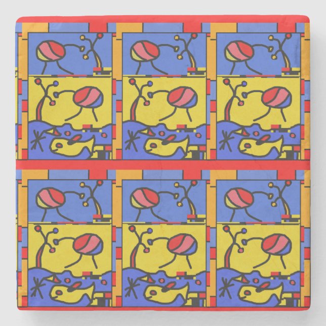 Posavasos De Piedra Imagen con arte moderno de pescado (Anverso)