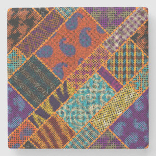 Posavasos De Piedra imitación de patchwork indio, lienzo vintage.