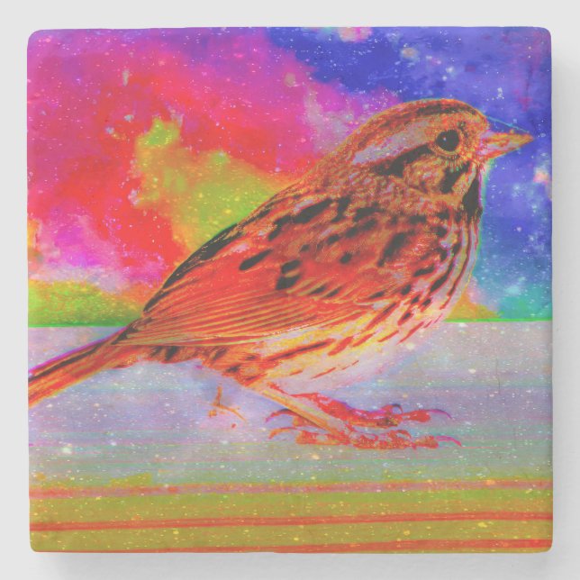 Posavasos De Piedra Impresión artística de ensueño de aves cósmicas" (Anverso)