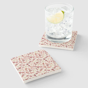 Posavasos De Piedra Impresión de animal leopardo crema roja
