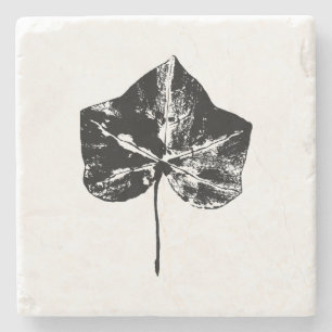Posavasos De Piedra Impresión de hojas de marfil en blanco y negro