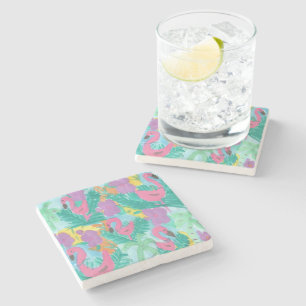 Posavasos De Piedra Impresión de la jungla tropical Flamingo