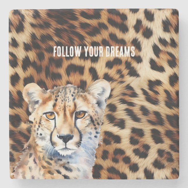 Posavasos De Piedra Impresión de leopardo del gato de Guay Cheetah (Anverso)