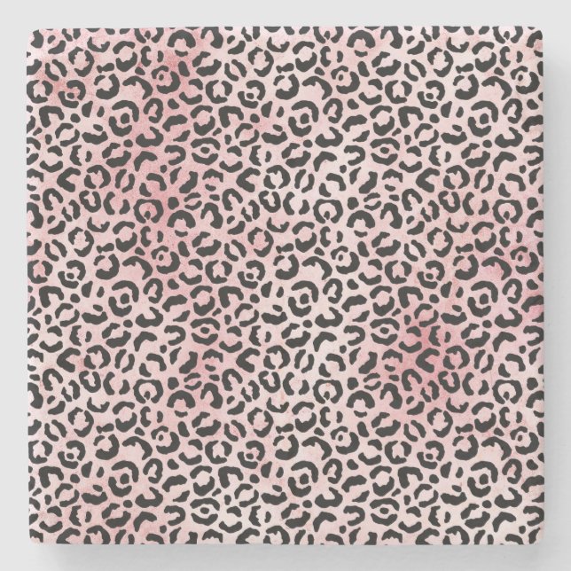 Posavasos De Piedra Impresión de Leopardo Negro Girly Pink (Anverso)