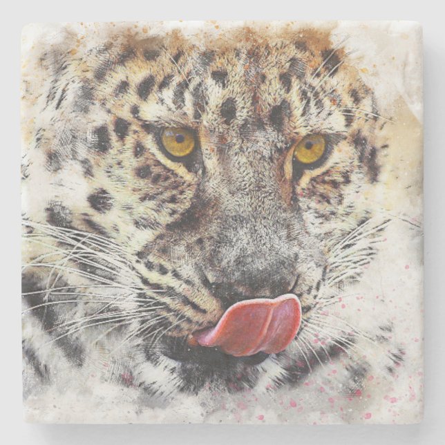 Posavasos De Piedra Impresión de leopardo pintado (Anverso)