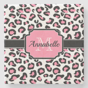 Posavasos De Piedra Impresión de leopardo rosa
