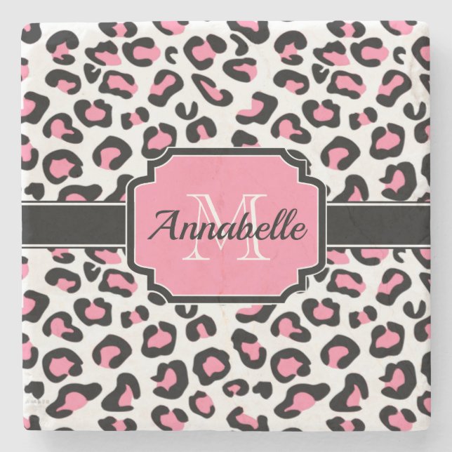 Posavasos De Piedra Impresión de leopardo rosa (Anverso)