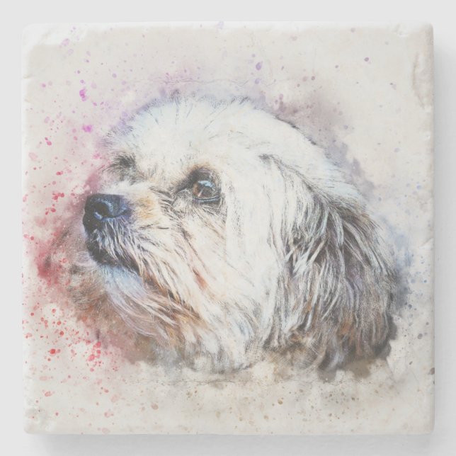 Posavasos De Piedra Impresión de perro pintado (Anverso)
