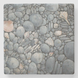 Posavasos De Piedra Impresión de pintura de guijarros y conchas de pla