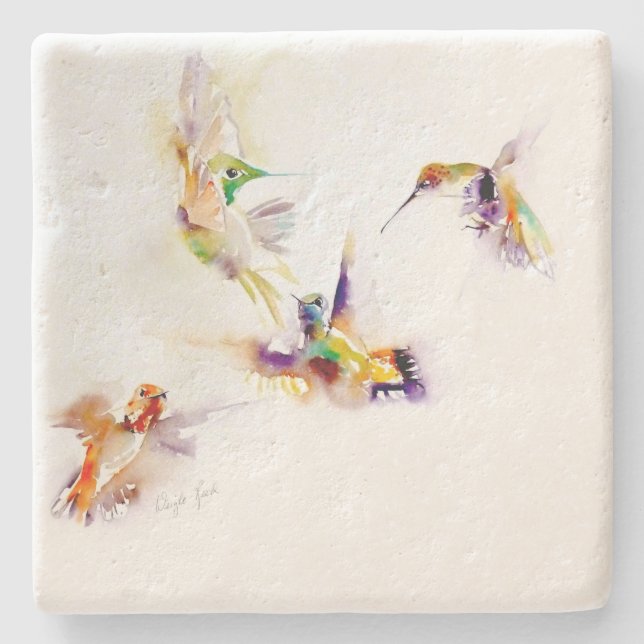 Posavasos De Piedra Impresión del colibrí de "cuatro acróbatas" (Anverso)