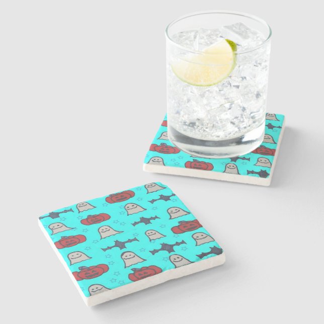 Posavasos De Piedra Impresión divertida de Halloween en azul (Lateral)